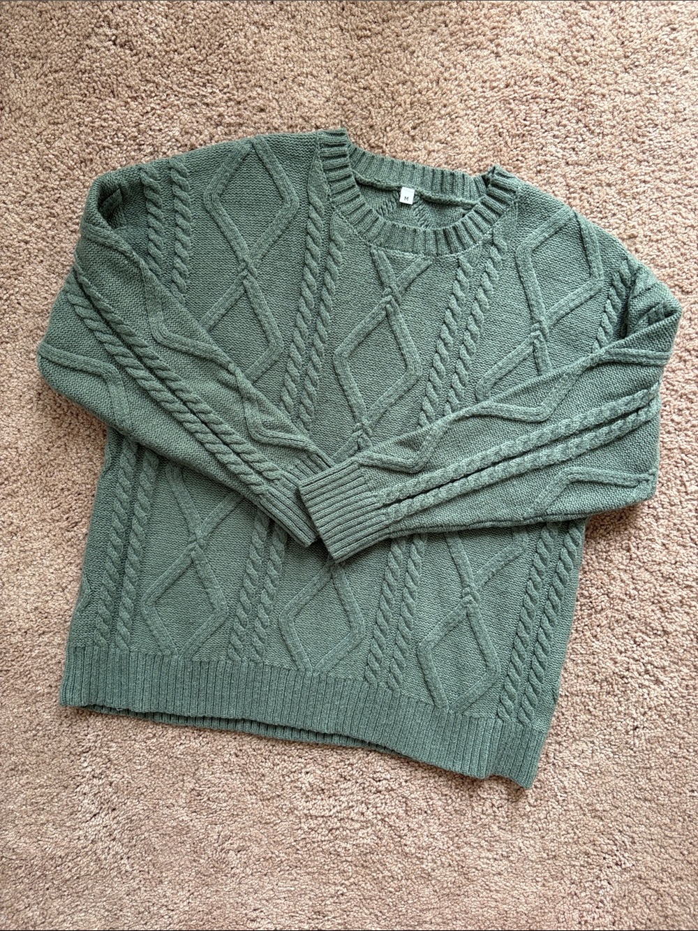 Classic Cable Knit Crewneck Sweater - Green